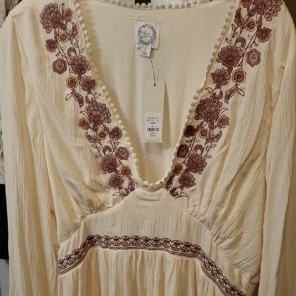 NWT -Blue Rain Cream & Berry Long Sleeve Guaze Dress - Picture 7 of 8